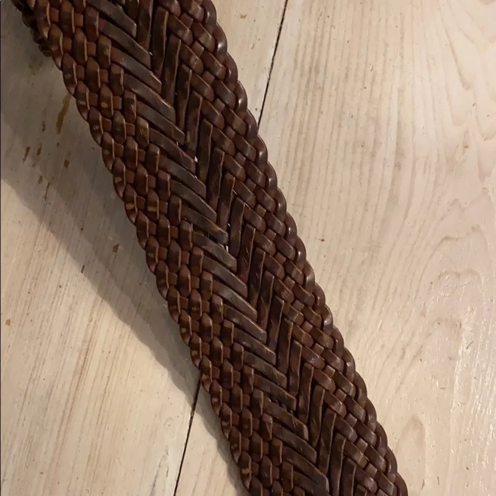 Braided Brown Leather Belt with Antiqued Brass Buckle